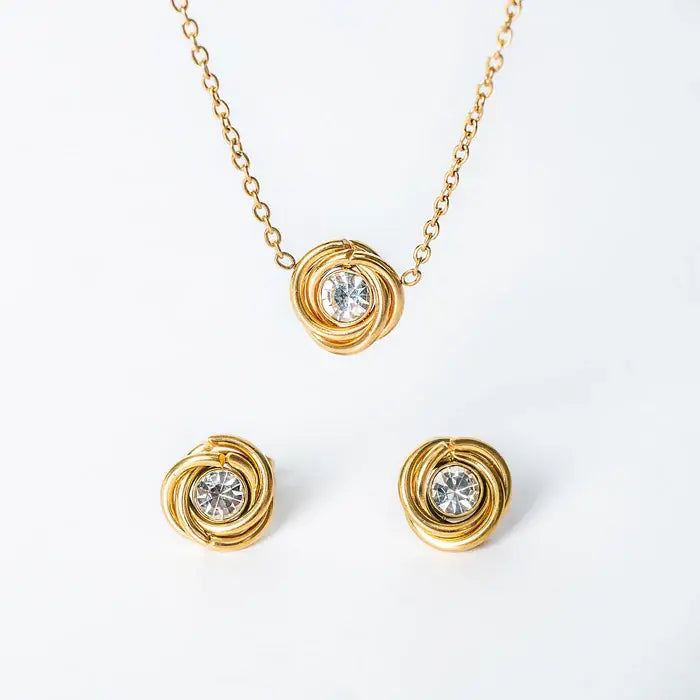 Golden Entwine — 18K Gold-Finish Cubic Zirconia Knot Set