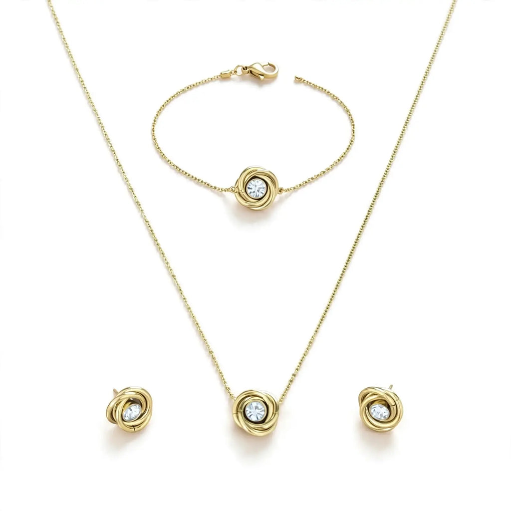 Golden Entwine — 18K Gold-Finish Cubic Zirconia Knot Set