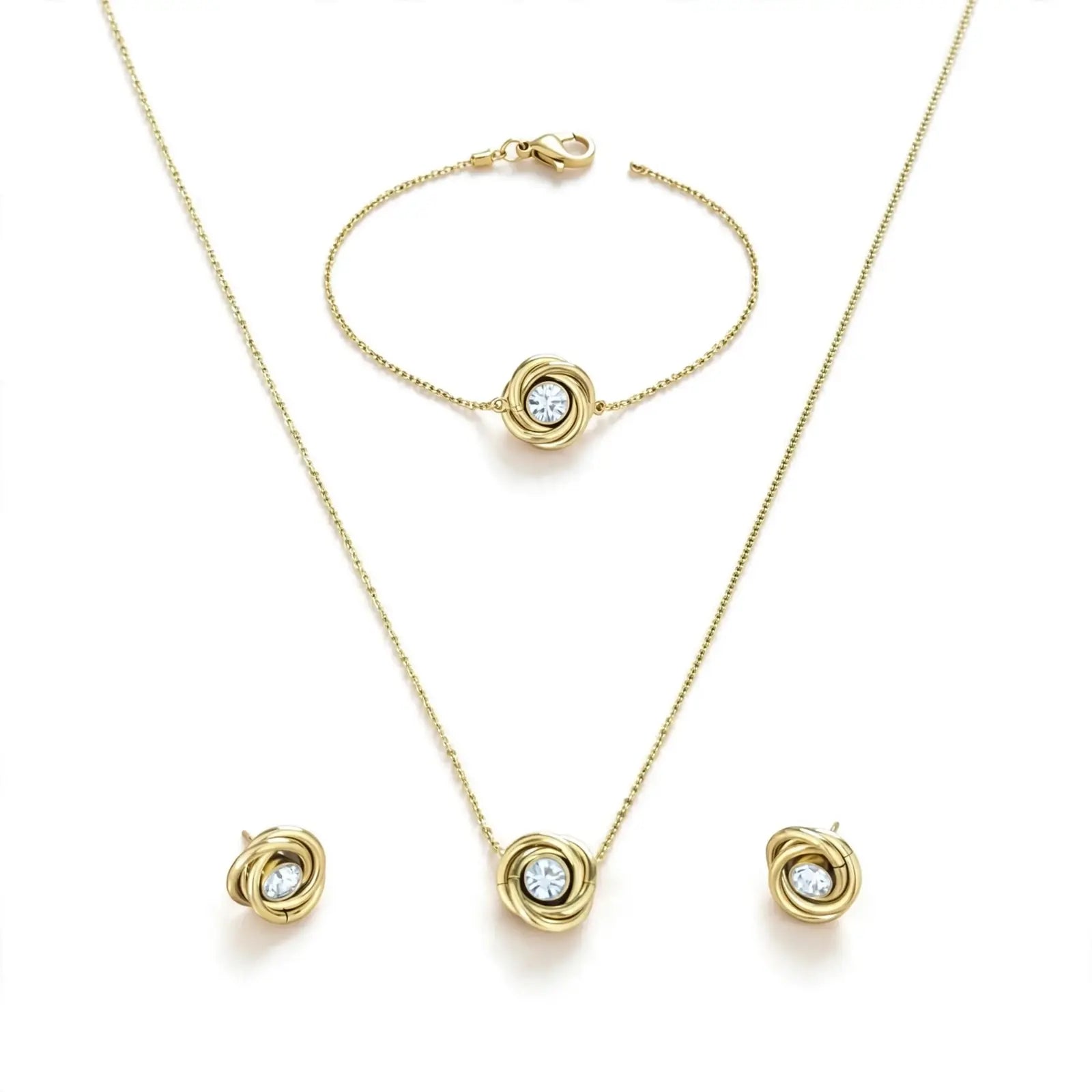 Golden Entwine — 18K Gold-Finish Cubic Zirconia Knot Set