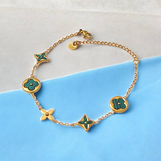 Green Geometric Gold Loose Bracelet