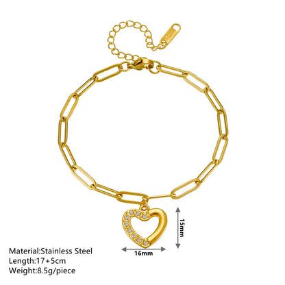 Gold Heart Charm Loose Bracelet with Crystal