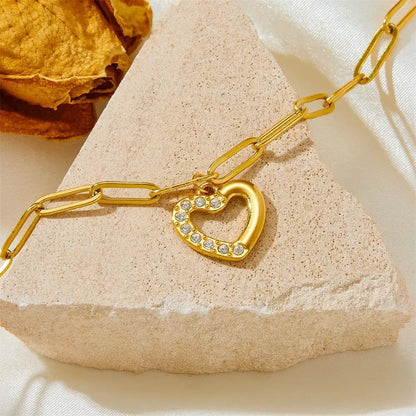 Gold Heart Charm Loose Bracelet with Crystal