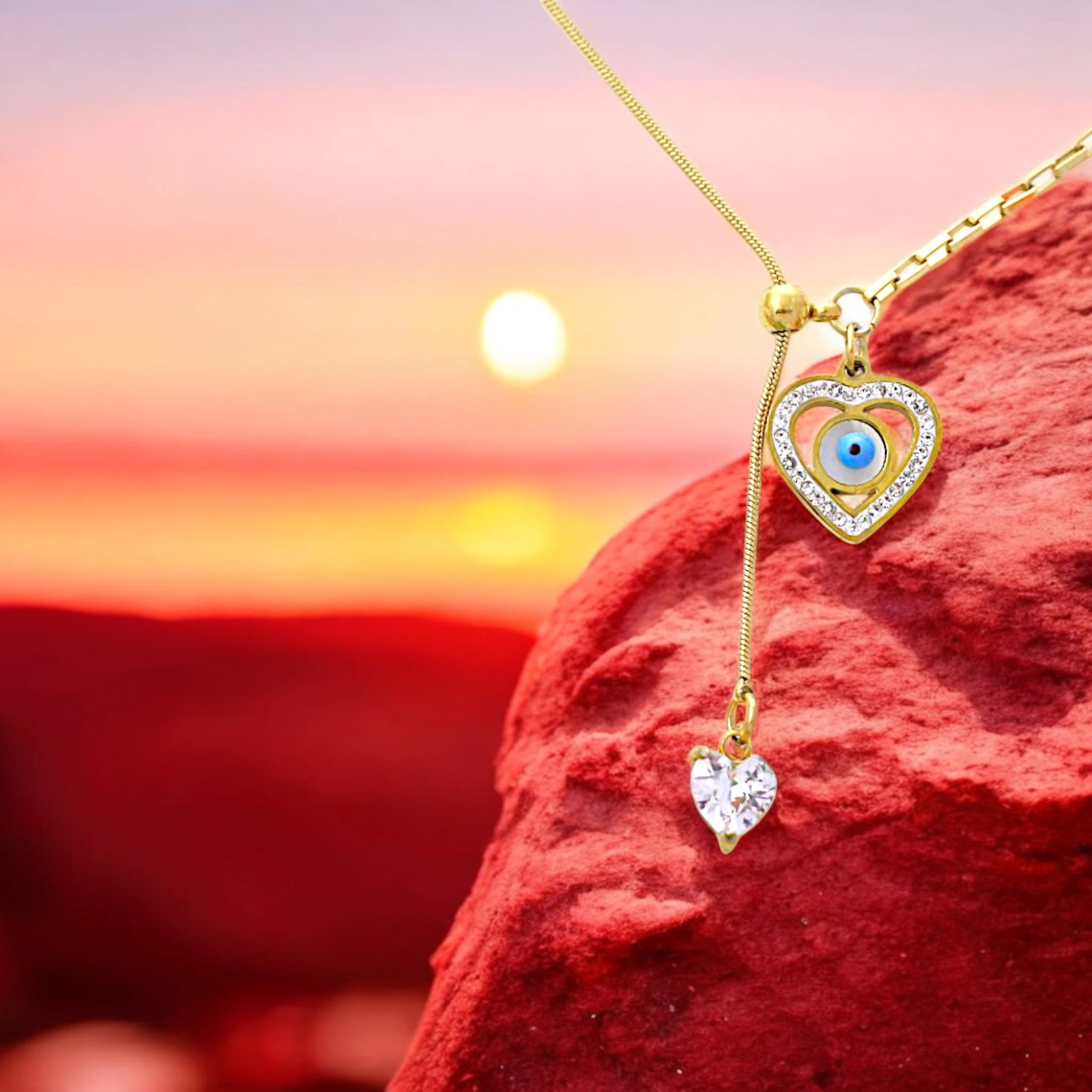 Heart Evil Eye Crystal Necklace