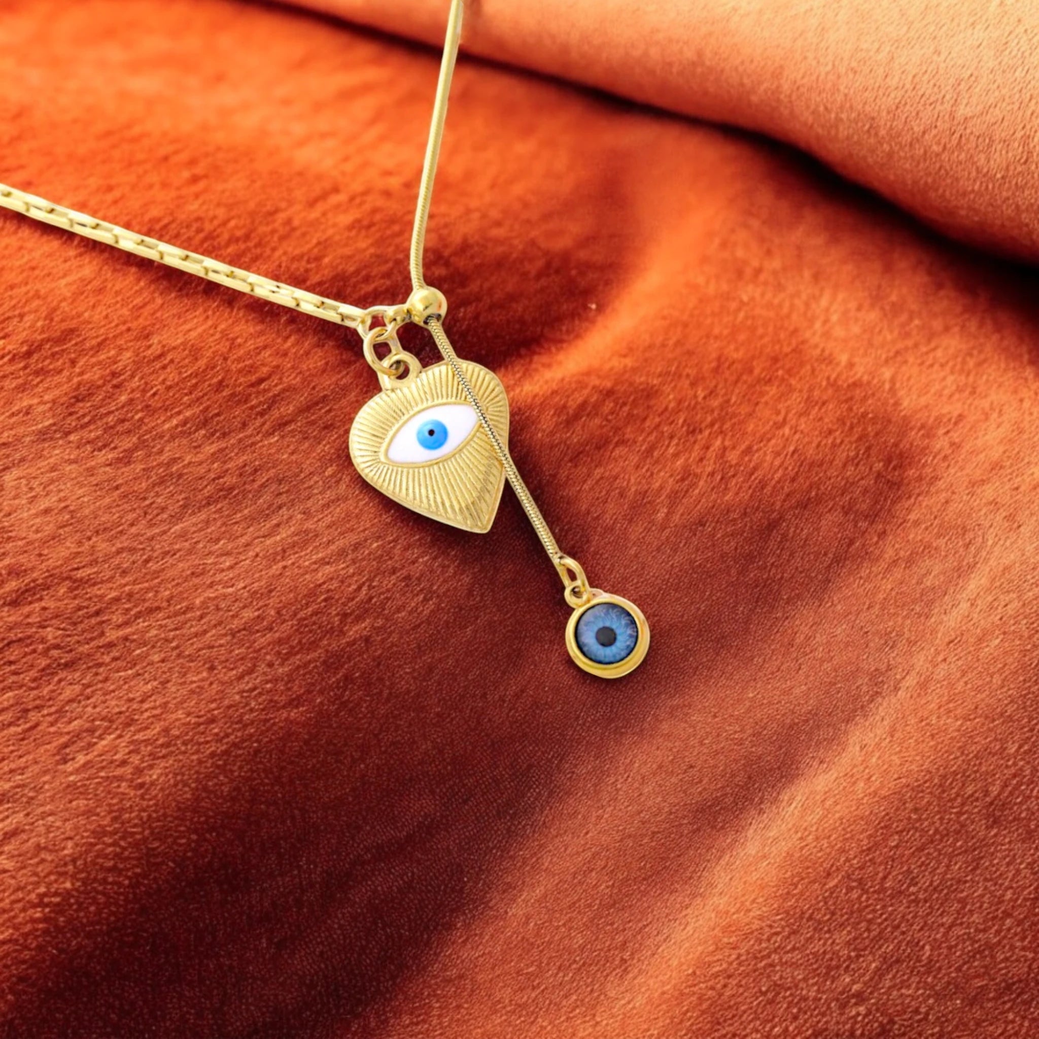 Heart Evil Eye Lariat Necklace