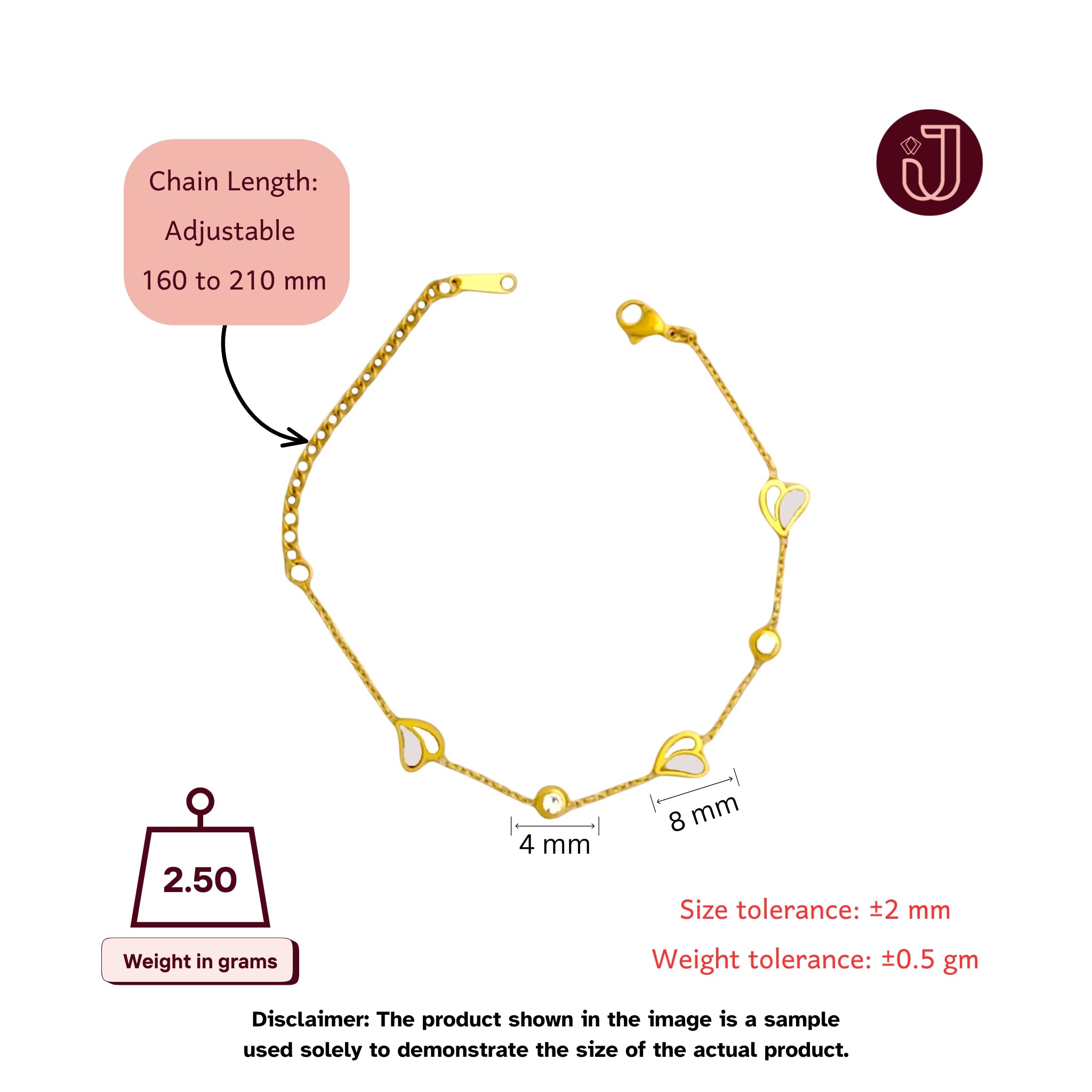 Bracelet with dimensions and weight details.