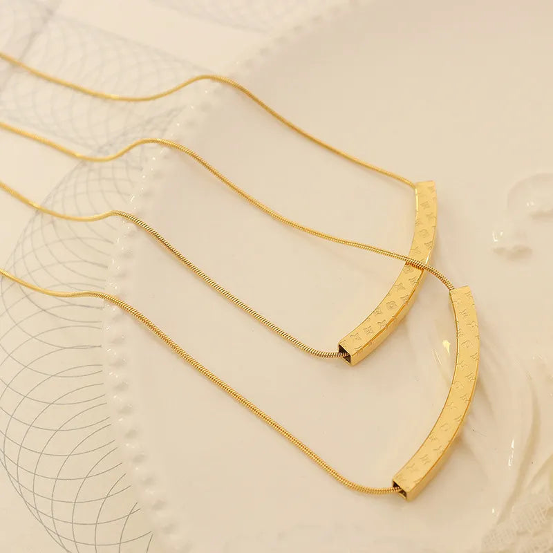 Hollow Curved Tube Gold Necklace