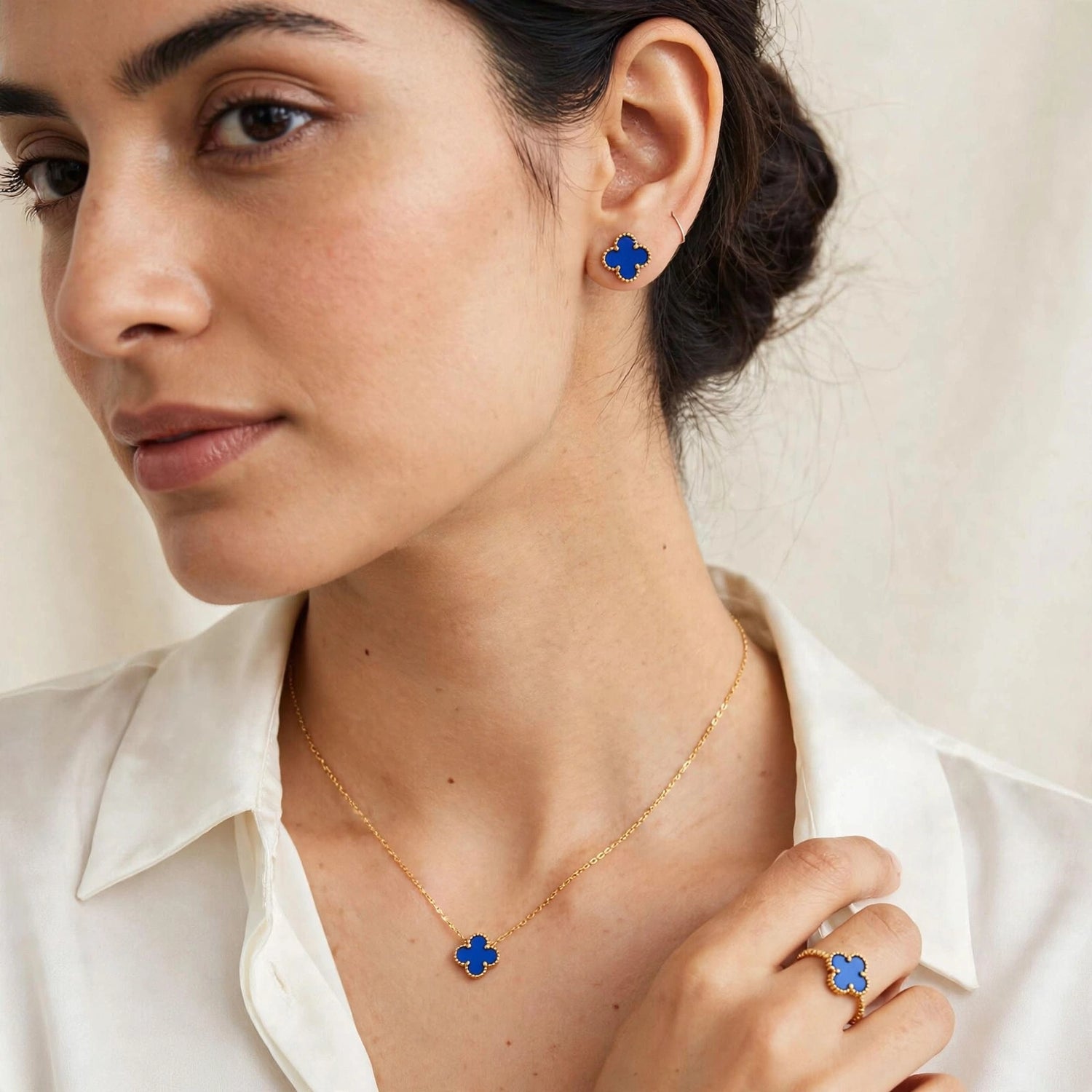 Indigo Bloom | Gold Clover Jewelry Set