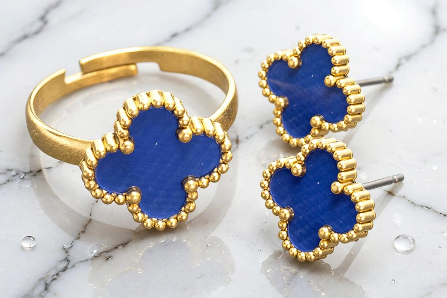 Indigo Bloom | Gold Clover Jewelry Set