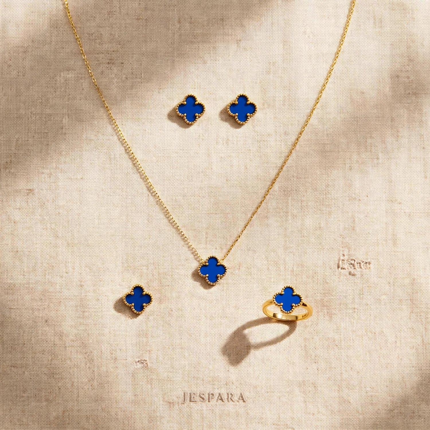 Indigo Bloom | Gold Clover Jewelry Set