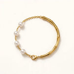Gold bamboo pearl bracelet closed circle with pearl-side cable extension and gold S.STEEL plate meeting lobster clasp