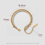 Gold double-layer bracelet as open loop with size labels and weight.