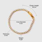 Gold tennis bracelet with callouts for length 18cm, inner diameter 5cm, thickness 3mm, weight 6gm