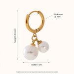 Gold double pearl hinged hoop earring dimensions guide with callouts