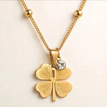 Gold clover pendant with crystal charm, chain bead removed on left side