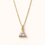 Gold triangular pendant with clear glass crystal triangular stone on Singapore chain