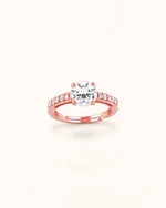 Rose gold adjustable open-gap solitaire ring with round CZ center and pave shoulders floating