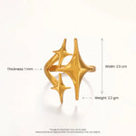 Gold triple star ring dimensions guide with vertical width callout on front