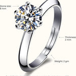 Dimensions guide infographic showing solitaire adjustable ring with stone size 8mm thickness 2mm weight 2gm
