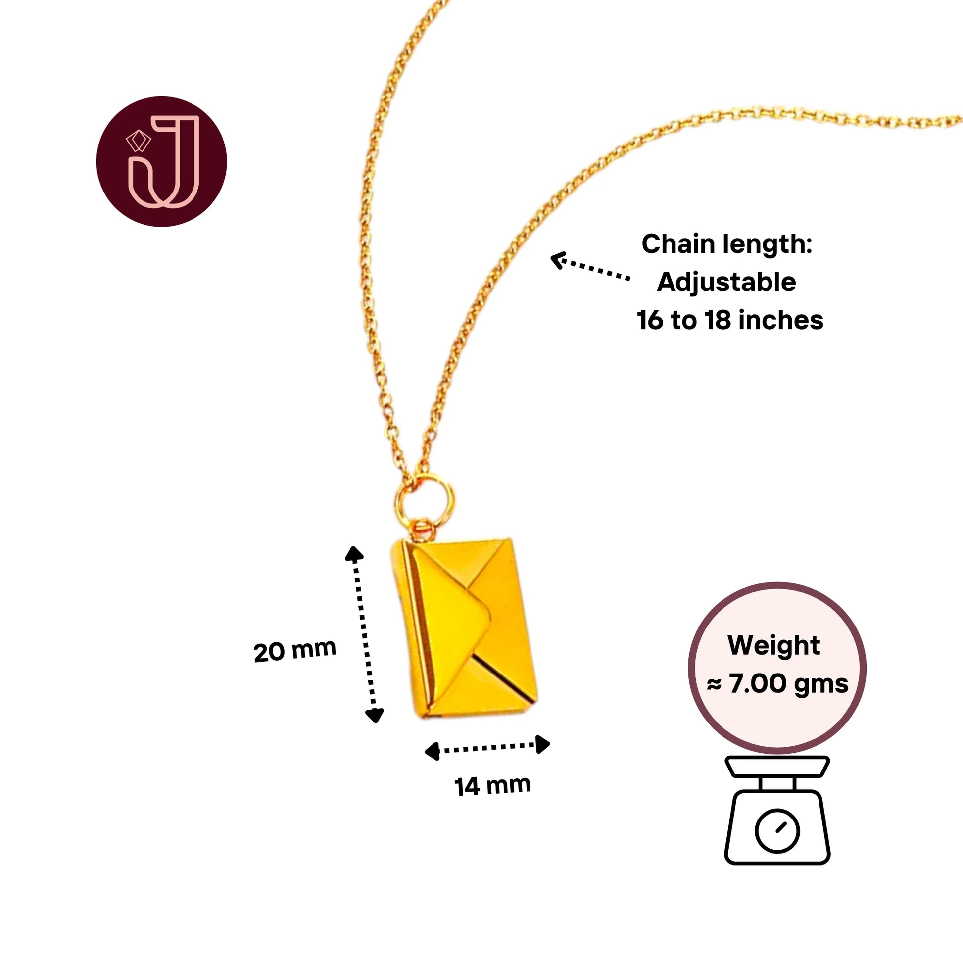 Necklace with dimensions and weight details.