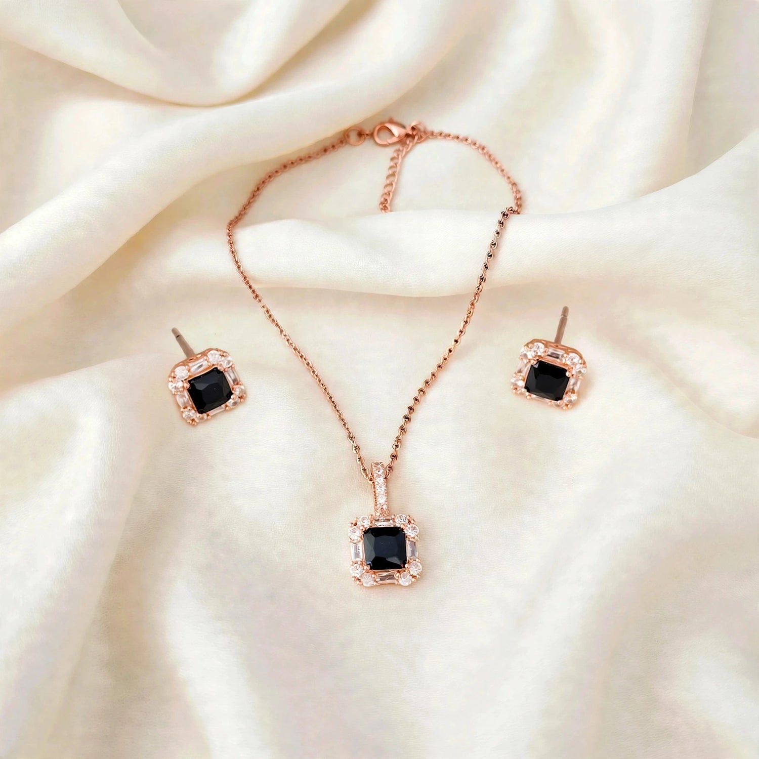 Midnight Flame | Black Stone Pendant & Stud Earring Set