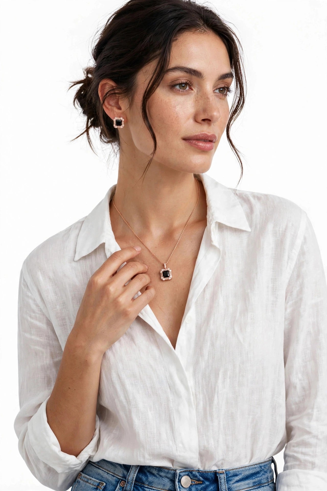 Midnight Flame | Black Stone Pendant & Stud Earring Set