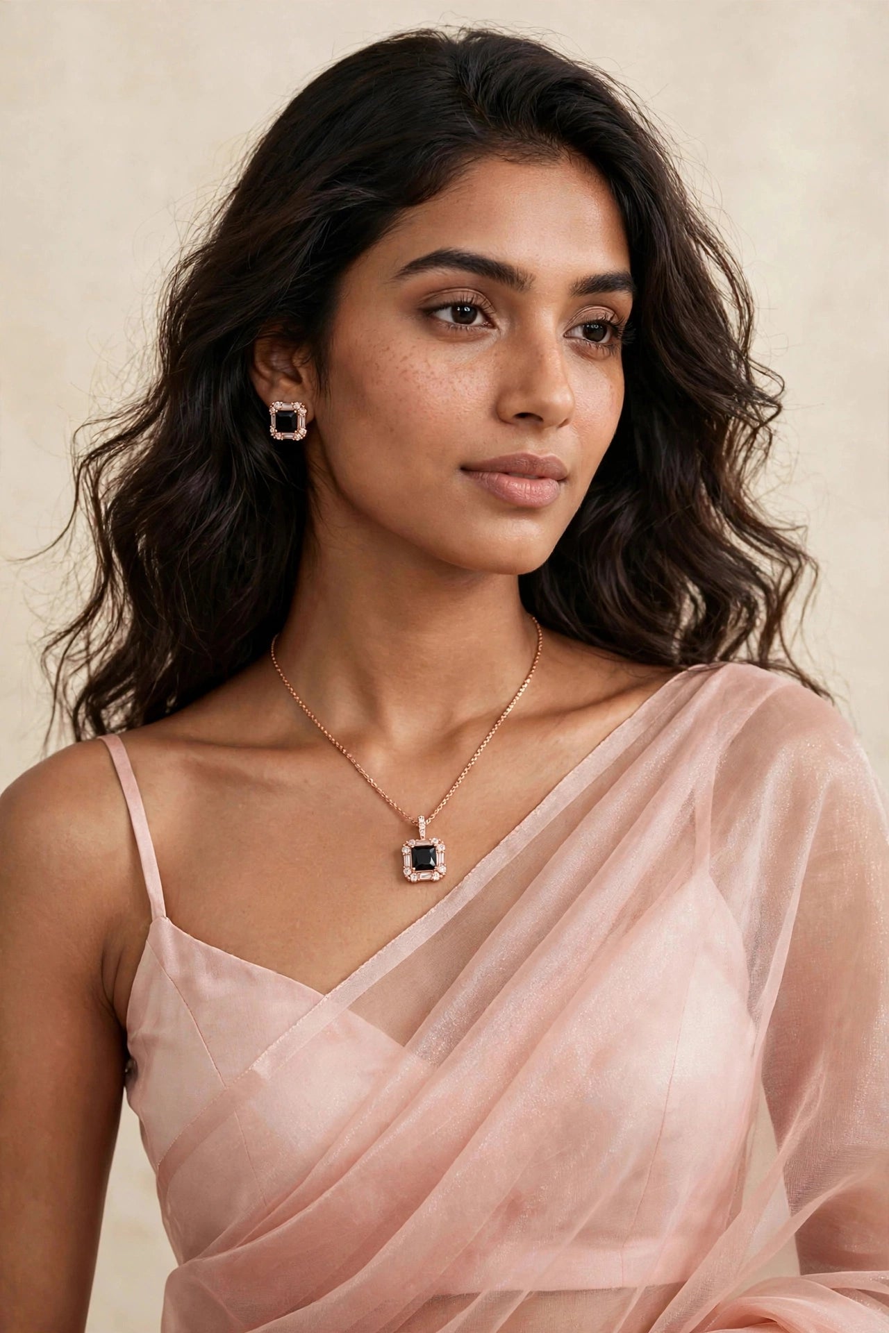 Midnight Flame | Black Stone Pendant & Stud Earring Set