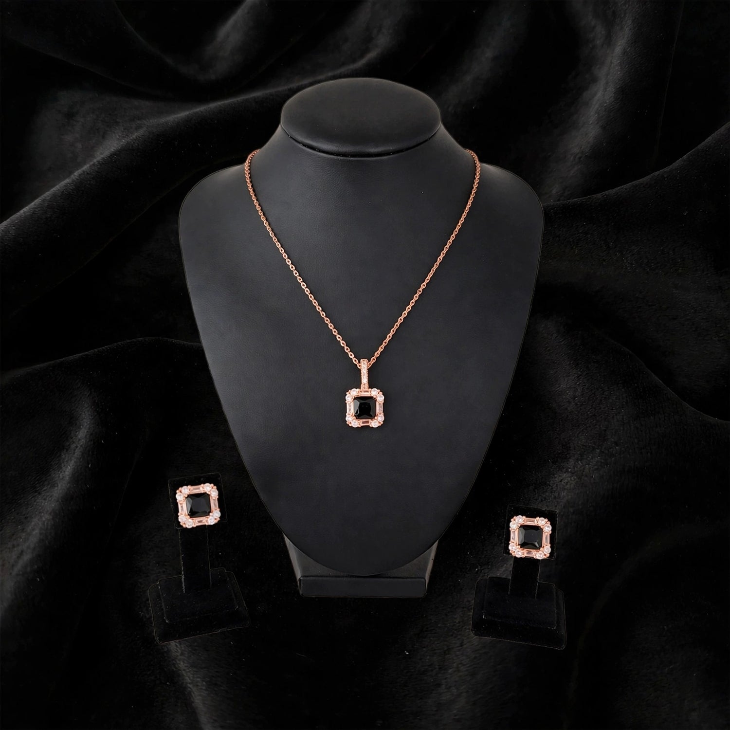 Midnight Flame | Black Stone Pendant & Stud Earring Set