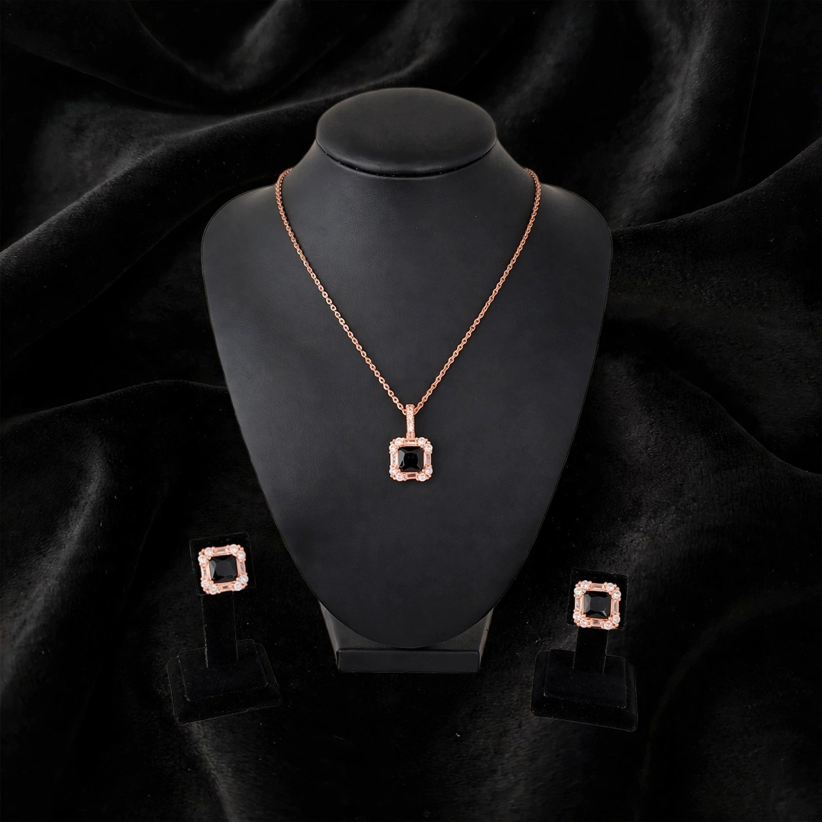 Midnight Flame | Black Stone Pendant & Stud Earring Set