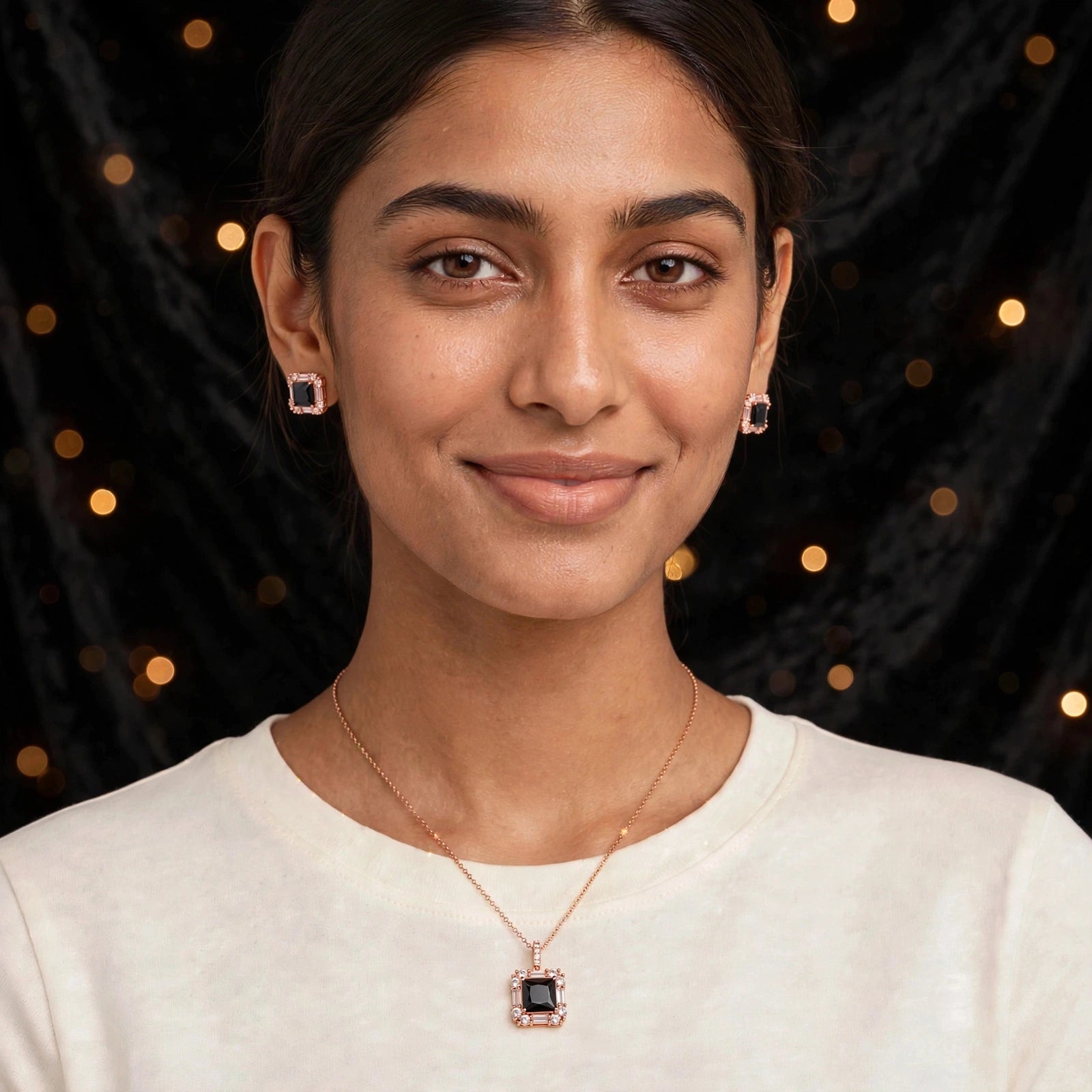 Midnight Flame | Black Stone Pendant & Stud Earring Set