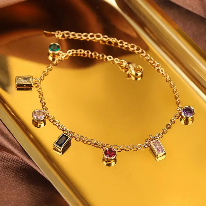 Multi-Gemstone Loose Gold Bracelet