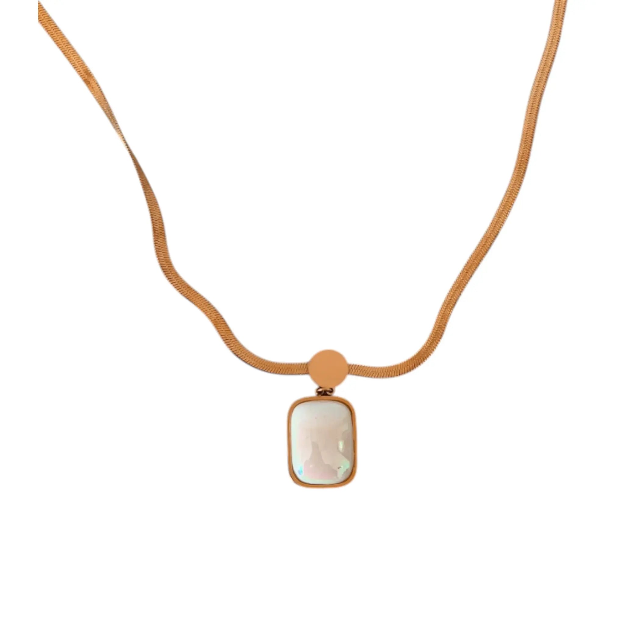 Necklace with a pendant featuring a pink stone on a white background