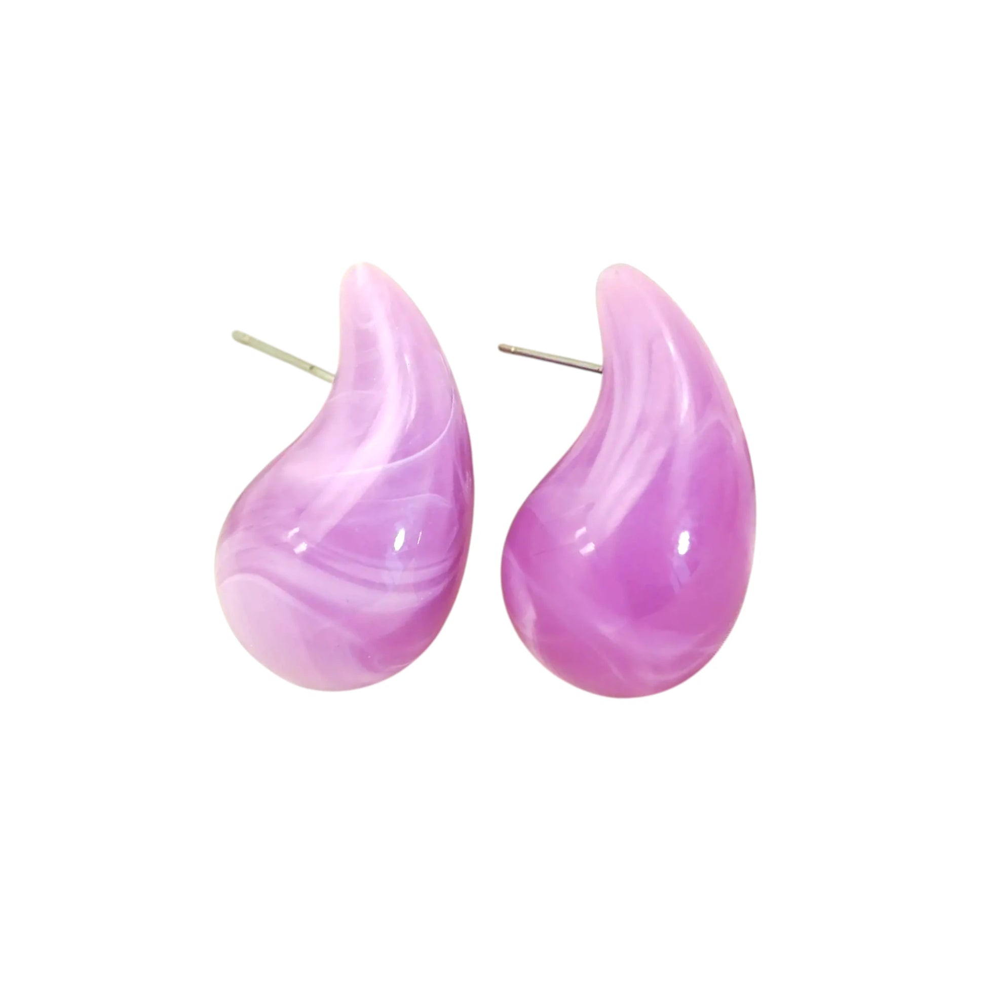 Orchid Teardrop Earrings displayed on a White Background.