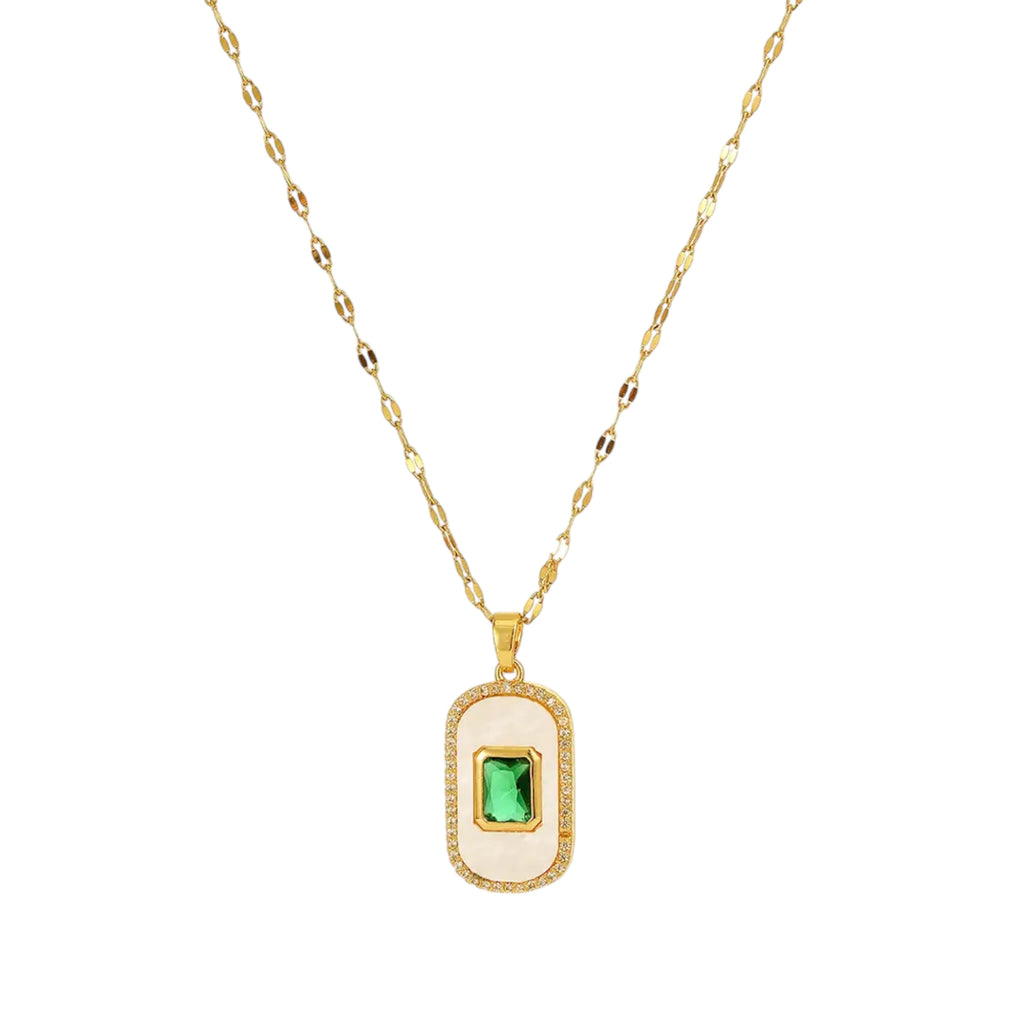 Oval Enamel Emerald Necklace
