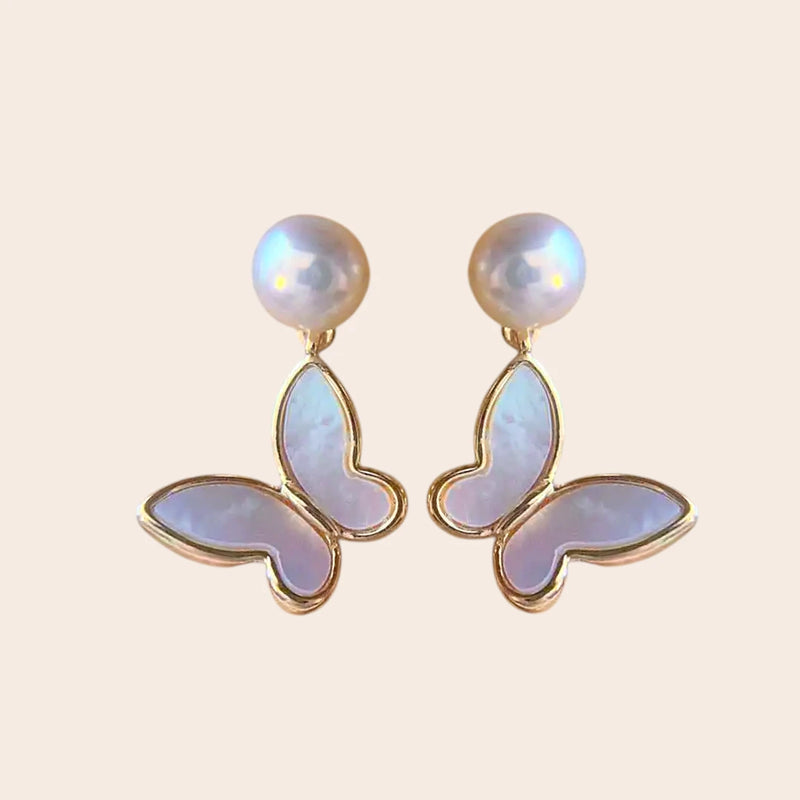 Pearl Butterfly Drop Earrings