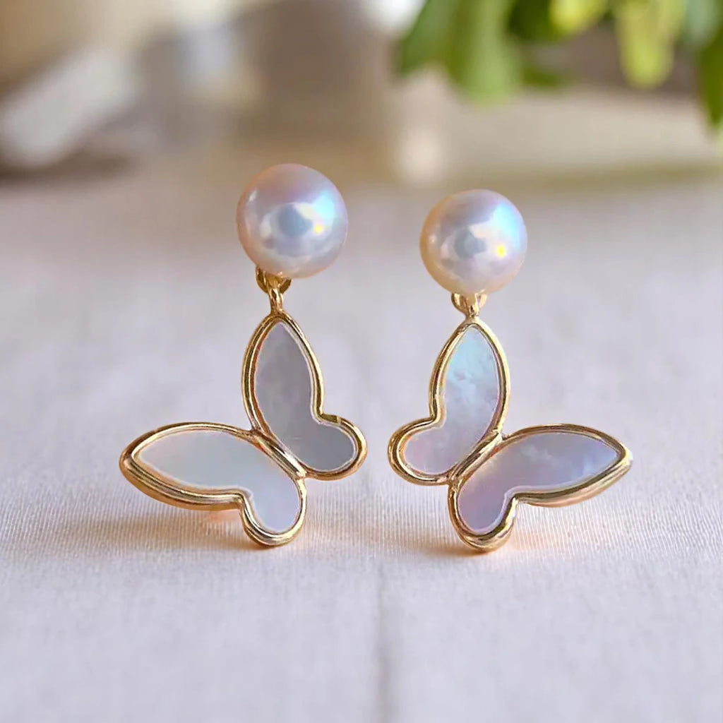 Pearl Butterfly Drop Earrings