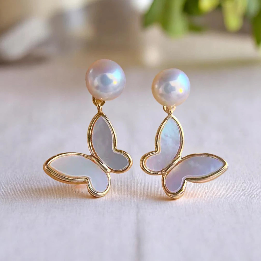 Pearl Butterfly Drop Earrings