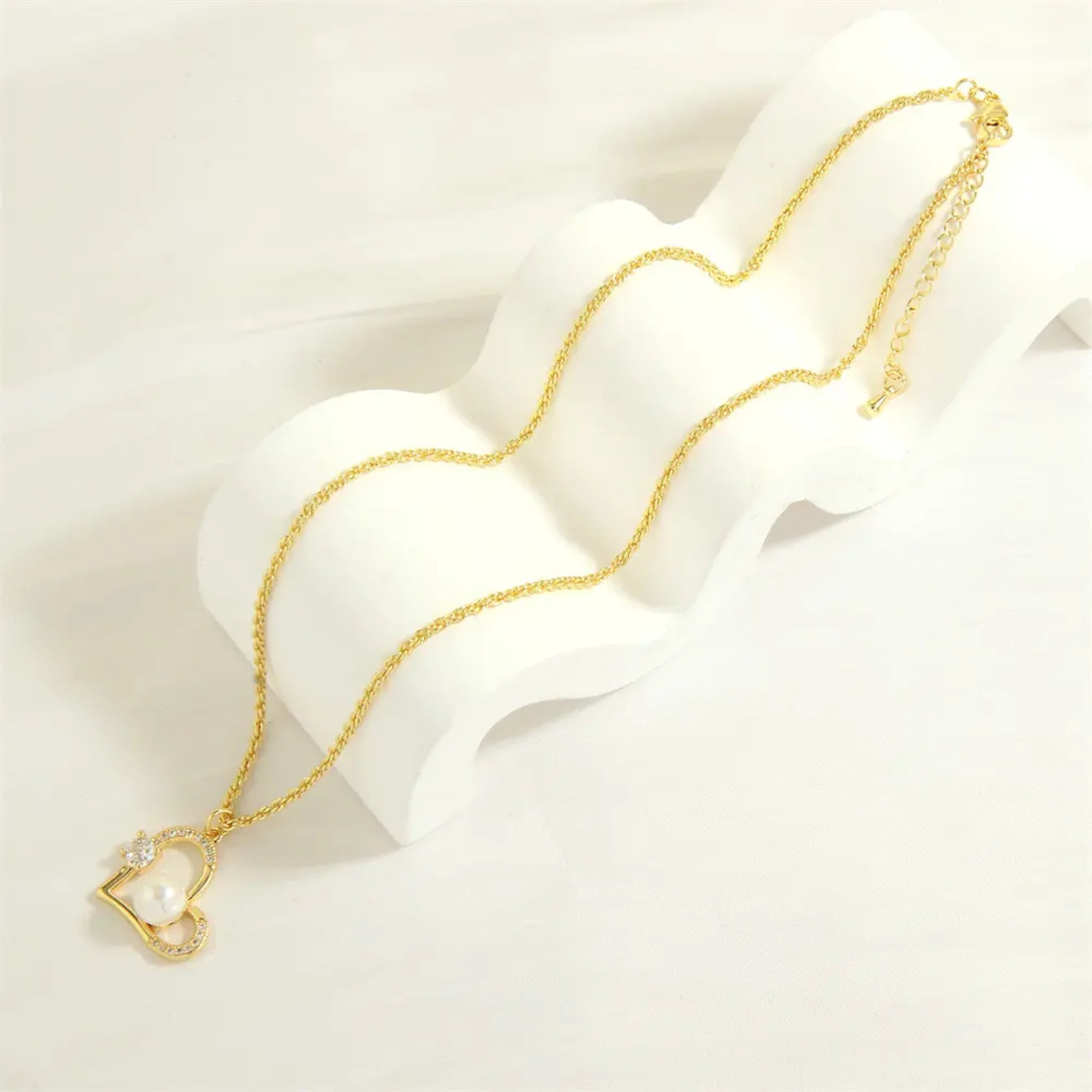 Pearl Cz Heart Necklace
