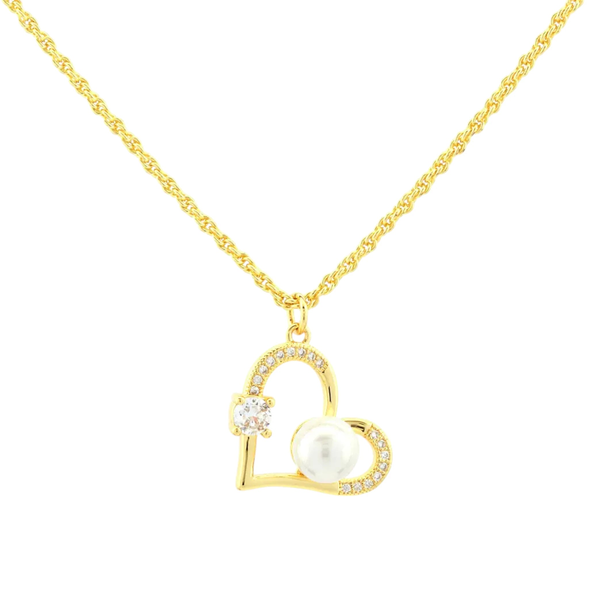 Pearl Cz Heart Necklace