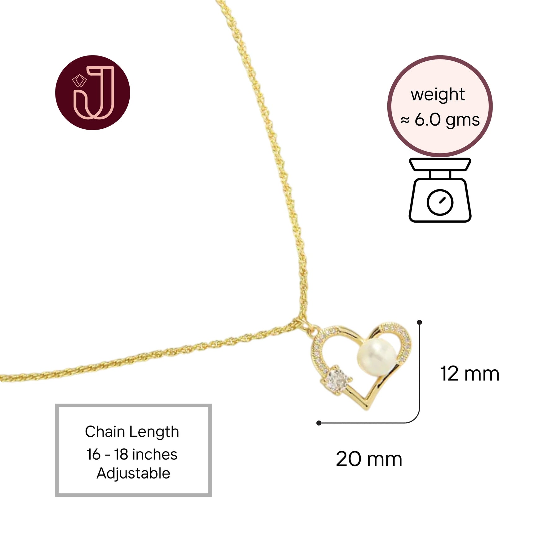 Pearl Cz Heart Necklace
