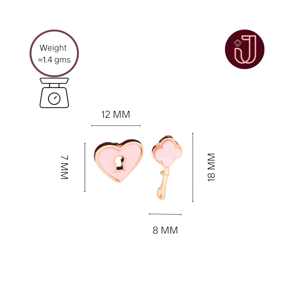 Pink Heart Lock and Key Studs