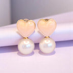 Peach Heart Pearl Drop Earrings
