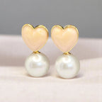 Peach Heart Pearl Drop Earrings