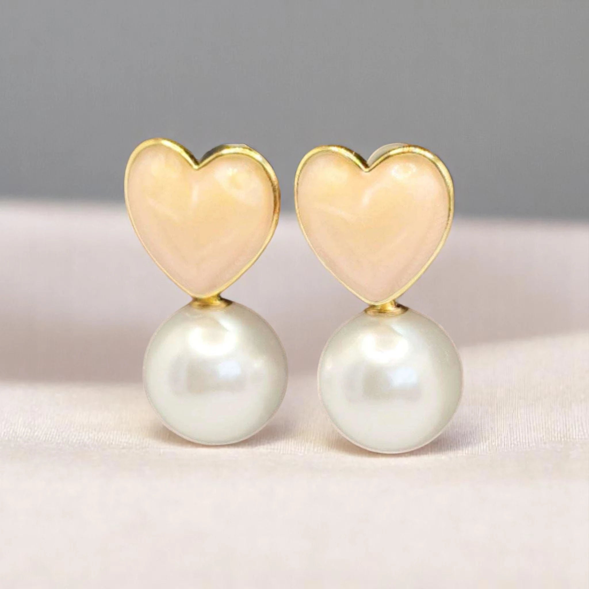 Peach Heart Pearl Drop Earrings