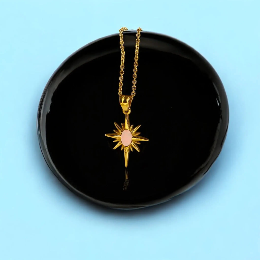 Pink Stone Sunburst Necklace