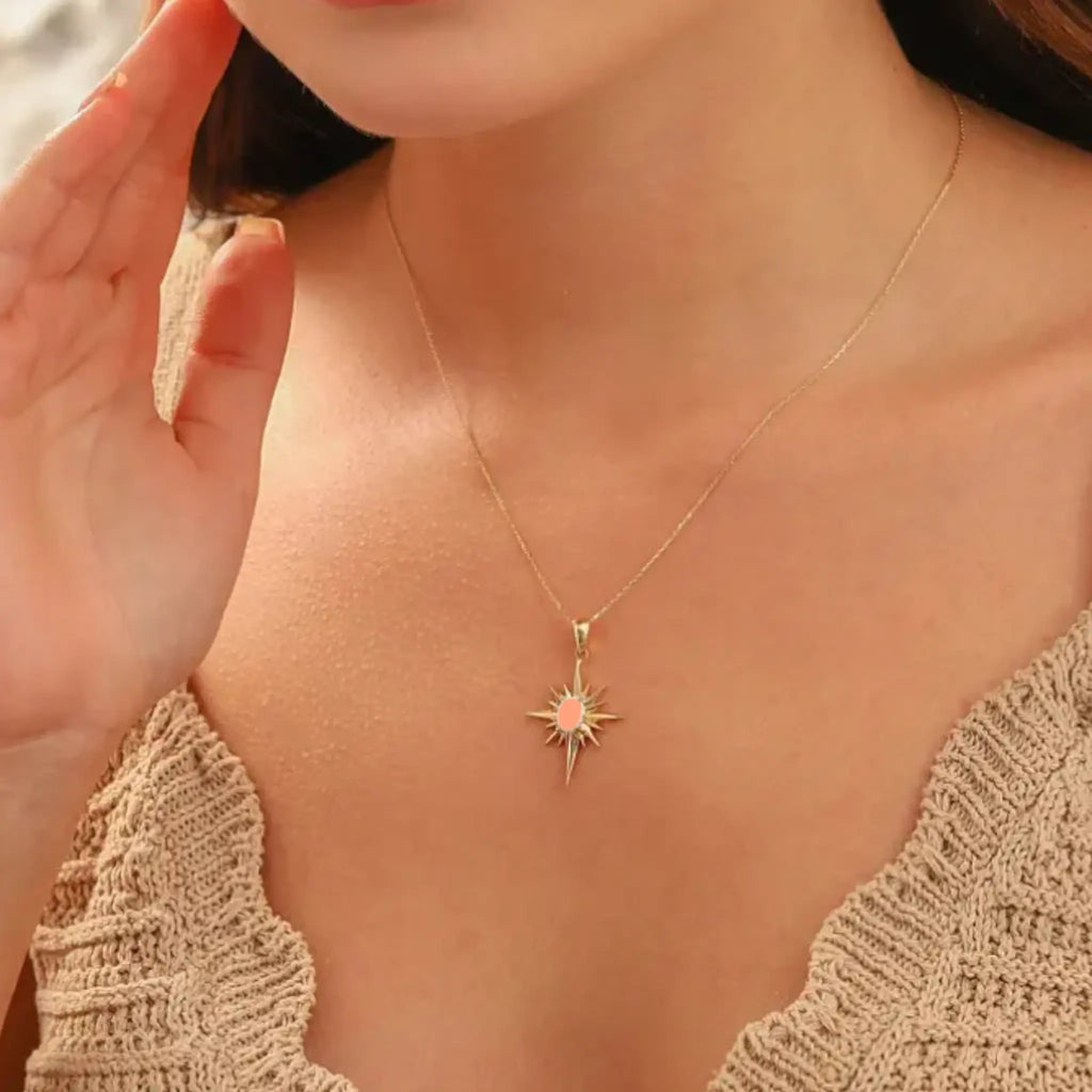 Pink Stone Sunburst Necklace