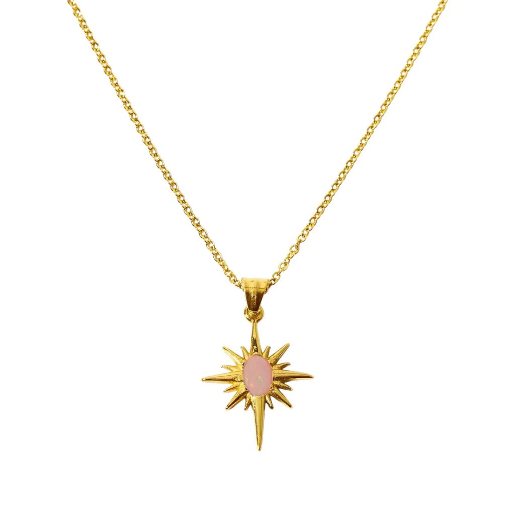 Pink Stone Sunburst Necklace
