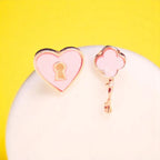 Pink Heart Lock and Key Studs