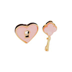 Pink Heart Lock and Key Studs