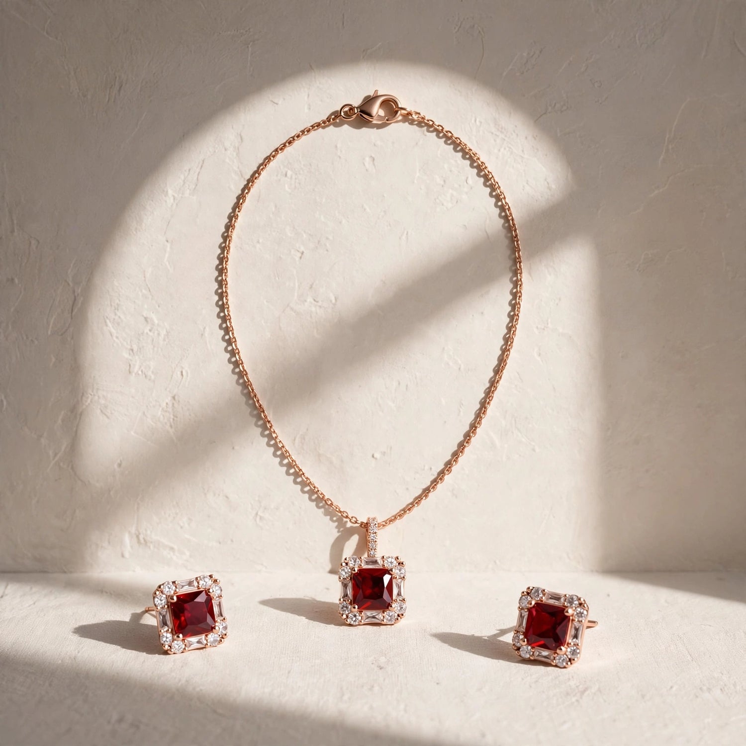 Radiant Bloom | Red Stone & Crystal Jewelry Set