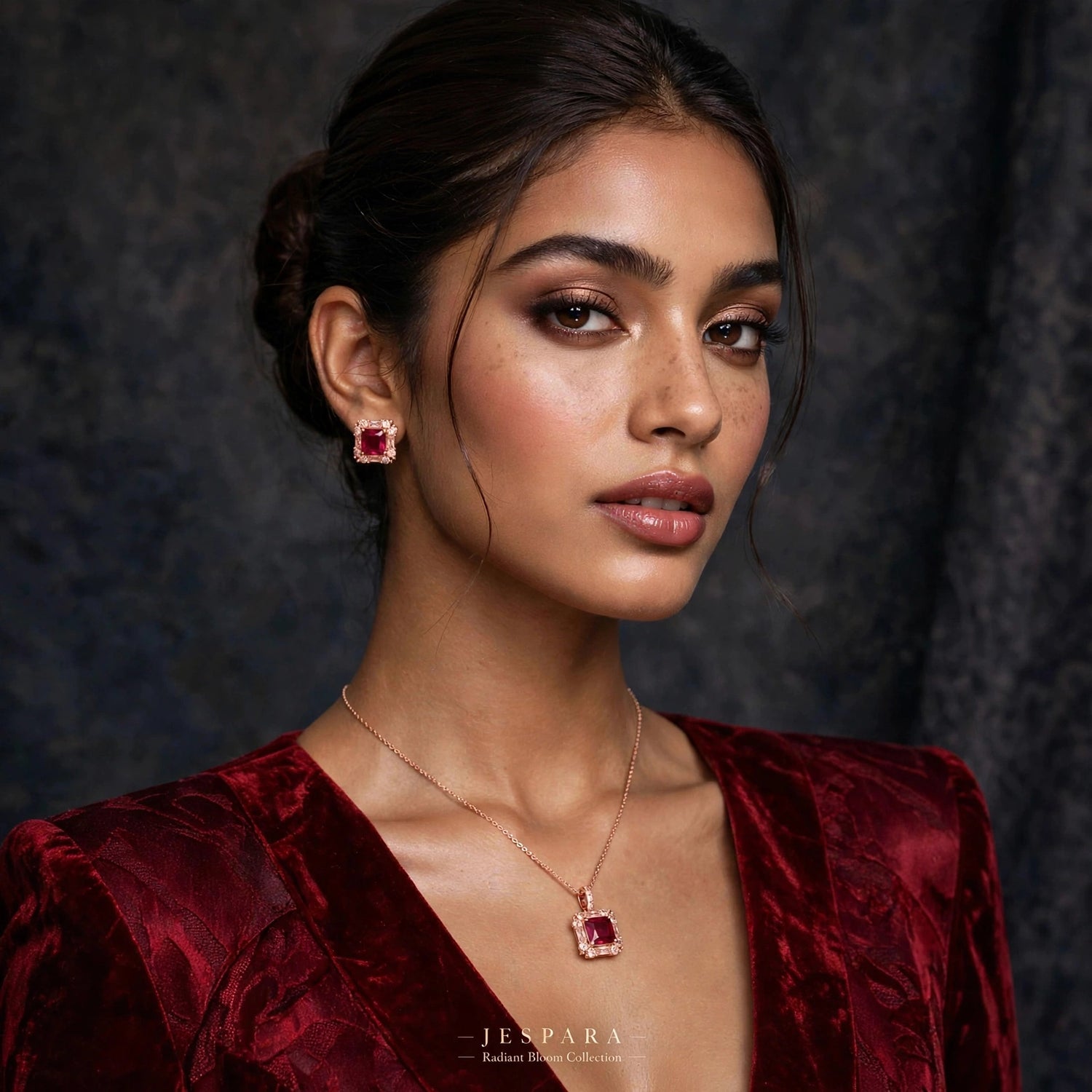 Radiant Bloom | Red Stone & Crystal Jewelry Set